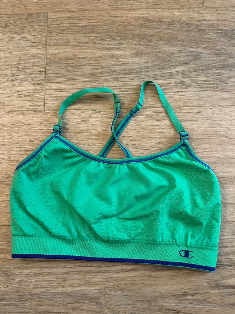 Champion Green Sports Bra with Blue Trim